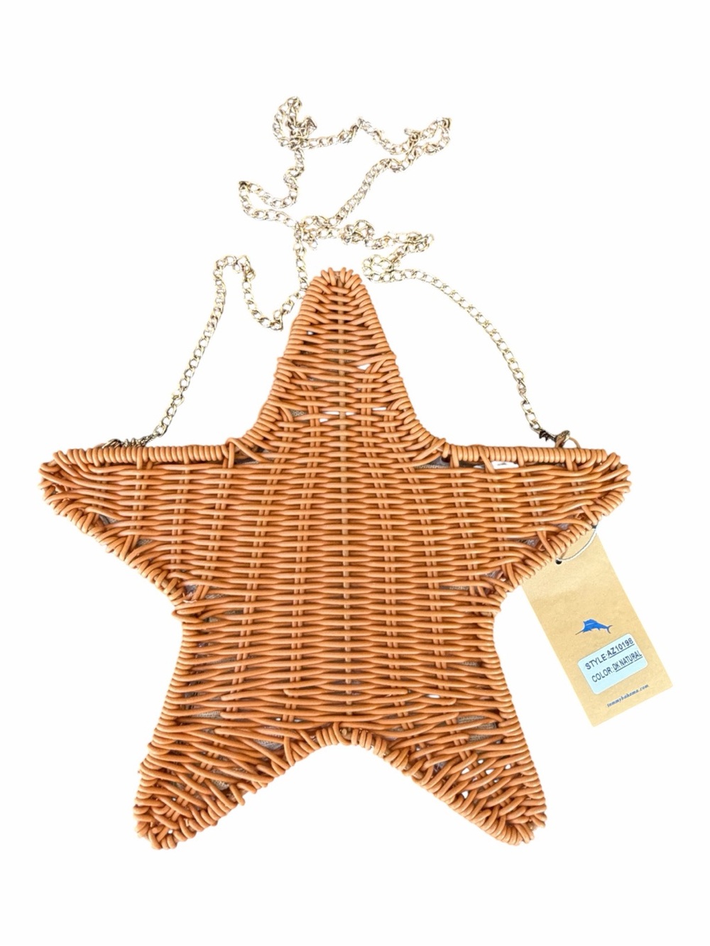 TOMMY BAHAMA Tan STARFISH Clutch Bag Natural Woven Gold Chain Strap NWT - Picture 6 of 9